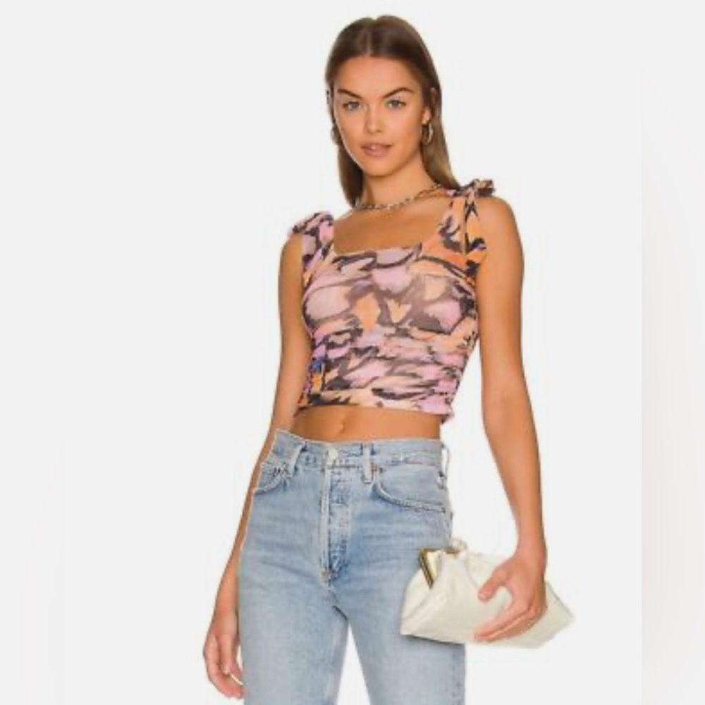 Free People Black and Pink Sleeveless Fitted Tank Top